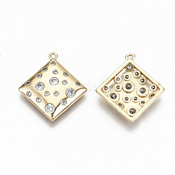 真鍮マイクロパヴェクリアキュービックジルコニアペンダント  ニッケルフリー  菱形  18KGP本金メッキ  21x19x2.5mm  穴：1mm  辺の長さ：13.5mm&nbsp;X-KK-T062-29G-NF