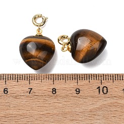 天然タイガーアイのハートペンダント装飾  真鍮の留め金付き  ゴールドカラー  24.5~25.5mm  穴：3mm&nbsp;G-B188-06G-12