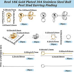 DIYジュエリーキット  スタッドピアスの取り付けを含む  丸カン  アイピン  ゴールデン·ステンレス鋼色  15x7x4mm  穴：1.8mm&nbsp;DIY-BBC0003-04
