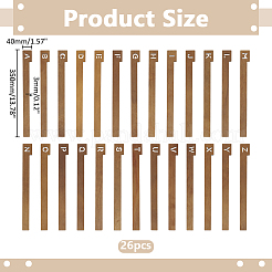 ウッドブックマーク  文字a〜z模様の長方形  キャメル  40x350x3mm  26個/セット&nbsp;AJEW-WH0481-22