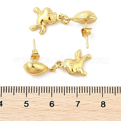 魚 304 ステンレススチール ダングル スタッド イヤリング  ゴールドカラー  25x11.5mm&nbsp;EJEW-A125-51G