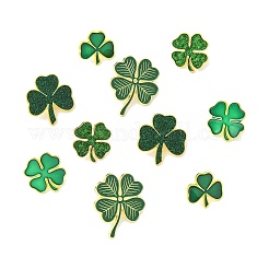 20個 5スタイル 聖パトリックの日のクローバー 合金エナメル ラペルピン バックブローチ バックパック 服用  ゴールドカラー  濃い緑  14~31x19~26mm&nbsp;JEWB-CJ0003-65