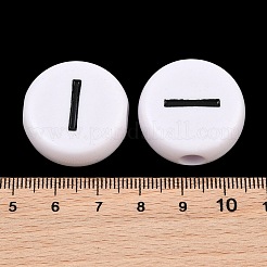 不透明な白いアクリルヨーロッパビーズ  エナメル加工されたフラットラウンドい大きな穴のビーズ  文字I  25x10mm  穴：6mm  約95個/500g&nbsp;AC-CBA3BDD-01I
