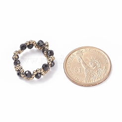 天然トパーズ クリスタル & ガラス シード ブレイド ビーズ フィンガー リング  女性のためのアクセサリーワイヤー ラップ ジュエリー  内径：18~22mm&nbsp;RJEW-JR00465-03