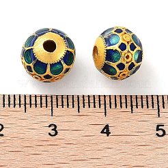 合金エナメルビーズ  ゴールドカラー  ラウンド  ティール  11x9mm  穴：2mm&nbsp;ENAM-B001-07A