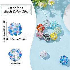 10個10色手作りランプワークビーズ  花の丸  ミックスカラー  14~15.5x12.5~13.5mm  穴：1.6mm  10個/セット&nbsp;LAMP-AR0001-43