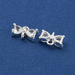 真鍮舗装クリアキュービックジルコニアコネクタチャーム  ちょう結びのリンク  925銀メッキ  7x10x3.5mm  穴：1.2mm&nbsp;KK-B096-04S