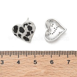 真鍮製 マイクロパヴェ キュービックジルコニア スタッドピアス 女性用  ヒョウプリントの心  エナメル  ラックめっき  長持ちメッキ  鉛フリー＆カドミウムフリー  プラチナ  14x15.5mm&nbsp;EJEW-A168-09P