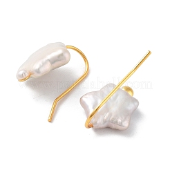 女性用スター天然パールダングルイヤリング  スターリングシルバーパーツ  18KGP本金メッキ  20~23x13~14mm&nbsp;EJEW-E303-11G