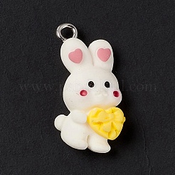 不透明樹脂ペンダント  プラチナ  ハート柄うさぎチャーム  ホワイト  23x12x6mm  穴：1.8mm&nbsp;RESI-M028-02H