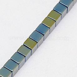 電気メッキ磁気無し合成ヘマタイトビーズ連売り  キューブ  グレードA  メッキグリーン  4x4x4mm  穴：1mm  約91個/連  16インチ&nbsp;G-J170A-4x4mm-05