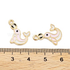 ライトゴールドメッキの合金エナメルペンダント  カドミウムフリー＆鉛フリー  イルカチャーム  ピンク  18.5x15x1.5mm  穴：1.6mm&nbsp;ENAM-M219-11KCG-02