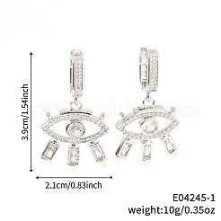 ファッショナブルな真鍮製クリアキュービックジルコニアのアイフープピアス  銀  39x21mm&nbsp;CN7590-1