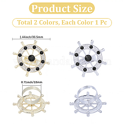2色の合金ラインストーンタイクリップ2個  プラチナ·ゴールデン  アンカー＆舵  36.5mm  1pc /カラー&nbsp;FIND-CY0001-37B