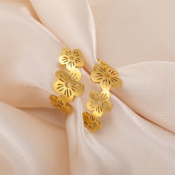 女性用304ステンレススチールオープンカフリング  花  ゴールドカラー  usサイズ9 3/4(19.5mm)&nbsp;RJEW-K302-02G