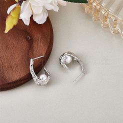 天然パールティアドロップスタッドピアス  ハーフフープピアス  プラチナ  22.5x9.5x14mm  ピン：0.8mm&nbsp;JE1078B