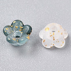つや消し透明なアクリルビーズ  花  金箔  士官候補生ブルー  5.5~6x3mm  穴：1.5mm  約10860個/500g&nbsp;OACR-N137-72L