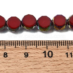 電気メッキ透明ガラスビーズ連売り  フラットラウンド  多面カット  レッド  8x4mm  穴：1mm  約54個/連  15.75''（40センチメートル）&nbsp;GL-CBA98F0-06A-04