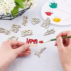 天然木のスライスをレーザーカット  結婚式の装飾のため  言葉  染色されていない  言葉  バリーウッド  130個/セット&nbsp;WOOD-OC0001-50