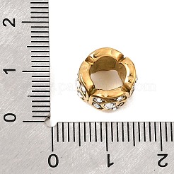クリスタルラインストーンビーズ付き304ステンレススチール  大穴ビーズ  花を持つ列  18KGP本金メッキ  11x7.5mm  穴：6.5mm&nbsp;RB-CBAC900-03G