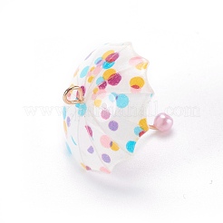 樹脂チャーム  黄金の鉄のパーツと  3d傘  ホワイト  19x22x22mm  穴：2mm&nbsp;CRES-M007-04B