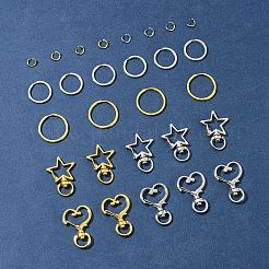 DIYジュエリー作りのパーツキット  星とハートの合金製回転留め具付き  304ステンレススチールキーチェーン留め具  アイアン製キーリング  プラチナ·ゴールデン  34x24x6mm  穴：5mm&nbsp;DIY-FS0008-10