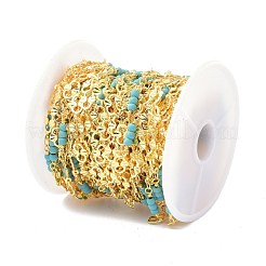 真鍮と合成ターコイズのリンクチェーン  スプールで  長持ちメッキ  ハンダ付け  ゴールドカラー  11~16x3~6.5x2.5~3mm  約10.93ヤード（10m）/ロール&nbsp;CHC-D029-04G