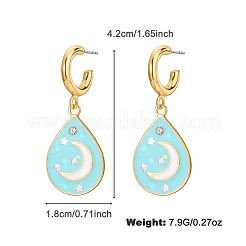 ティアドロップと月亜鉛合金エナメルダングルスタッドピアス  クリスタルラインストーン付き  ゴールドカラー  42x18mm&nbsp;FS-WGAA5F7-02