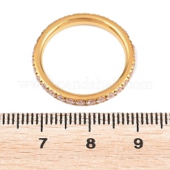304ステンレススチール製マイクロパヴェキュービックジルコニアリング（女性用）  ゴールドカラー  ピンク  2.5mm  usサイズ7 1/4(17.5mm)&nbsp;RJEW-F214-01G-02