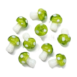 キノコの手作りランプワークビーズ10個。  緑黄  12.5~14x10~11mm  穴：1.5mm&nbsp;LAMP-YW0001-08A