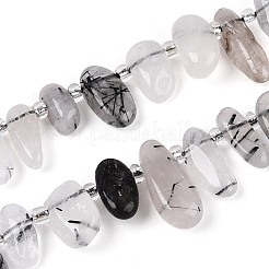 天然の黒トルマリン入りクォーツビーズ連売り  ナゲット  トップ掘削  タンブルストーン  シードビーズで  9.5~25x4~11.5x3.5~8mm  穴：0.8~1mm  約42~61個/連  14.96~16.14''（38~41センチメートル）&nbsp;G-Z091-A31