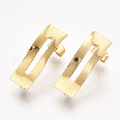304ステンレススチールスタッドピアス金具  ピアスキャッチとカン付き  長方形  ゴールドカラー  24.5x8mm  穴：2.5mm  ピン：0.7mm&nbsp;STAS-S079-53A