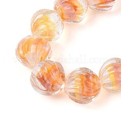 テクスチャ加工された内側の花、手作りのランプワークビーズ  ラウンド  オレンジ  12mm  穴：1.5mm  約20個/連&nbsp;LAMP-T024-07F