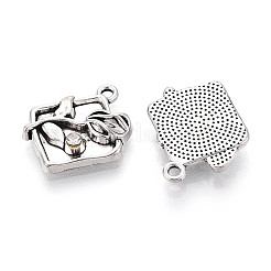 合金のチベット風チャーム  ラインストーン付き  菱形＆花  アンティークシルバー  19.5x17x3.5mm  穴：1.6mm&nbsp;TIBE-N013-25AS