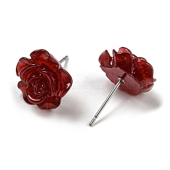 316 ステンレススチールピン付き樹脂製ローズフラワースタッドピアス  暗赤色  12~12.5x12~12.5mm&nbsp;EJEW-D070-01C