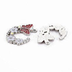 合金ラインストーンペンダント  エナメル  プラチナ  花と蝶  乳白色  22x29x2mm  穴：1.8mm&nbsp;PALLOY-N153-06D-RS