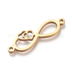 304ステンレススチールリンク  ダブルハートの無限大  ゴールドカラー  9x27x1.5mm  穴：1.2mm&nbsp;STAS-L250-011G