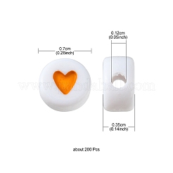 不透明なアクリルビーズ  エナメル  ハート付きフラットラウンド  ゴールデンロッド  7x3.5mm  穴：1.2mm&nbsp;X1-MACR-N008-57G