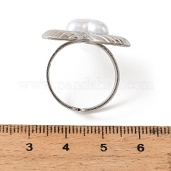 304ステンレススチール製パヴェイミテーションパールカフオープンリング  ハート  ステンレス鋼色  18mm&nbsp;RJEW-T037-04P