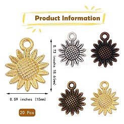 80本4色チベット風アロイペンダント  ヒマワリ  ミックスカラー  18.6x15x2.5mm  穴：1.8mm  20個/カラー&nbsp;FIND-SZ0001-84