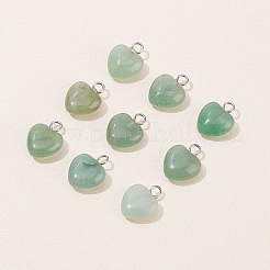 天然グリーンアベンチュリンチャーム24個  プラチナ真鍮ペグベイル付き  ハート  13.5~14.5x10.5x5mm  穴：1.8mm&nbsp;G-BC0001-21B