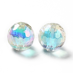 ツートン UV メッキ レインボー虹色アクリル ビーズ  二層ビーズ  ラウンド  ダークターコイズ  16x16mm  穴：3~3.1mm&nbsp;LS-TACR-D010-03B-02