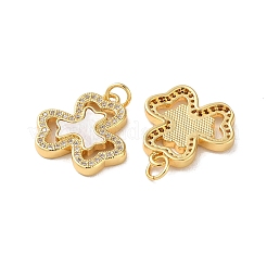 真鍮マイクロパヴェクリアキュービックジルコニアペンダント  カドミウムフリー＆鉛フリー  シェルと  18KGP本金メッキ  クローバー  19x18.5x2.5mm  穴：3mm&nbsp;KK-B083-17G-02