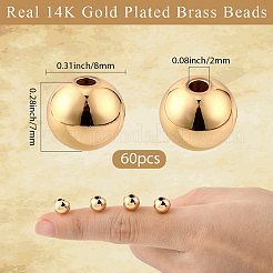 ラックメッキ真鍮ビーズ60個  長持ちメッキ  ラウンド  14KGP本金メッキ  8x7mm  穴：2mm&nbsp;KK-PA0001-03E-G