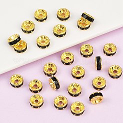 真鍮製ラインストーンスペーサービーズ  グレードAAA  ストレートフランジ  ニッケルフリー  ゴールデンの金属色  ロンデル  ジェット  8x3.8mm  穴：1.5mm&nbsp;RB-A014-Z8mm-02G-NF