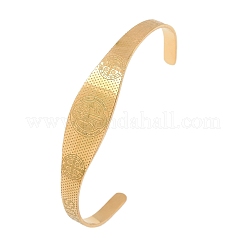 セントベネディクト宗教304ステンレススチール製カフバングル（女性用）  ゴールドカラー  1/2インチ（1.4cm）  内径：61.5x49&nbsp;BJEW-S181-01G
