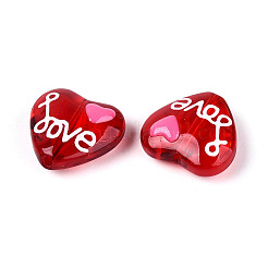 透明ガラスビーズ  単語「love」付けのハート  エナメル  ホワイト  19~20x20.5x8.5~9mm  穴：1~1.2mm&nbsp;GLAA-N031-01C