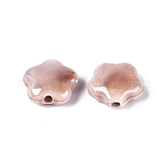 手作りの陶器ビーズ  光沢釉の磁器  花  シエナ  14~15x14~15x6~7mm  穴：1.8~2.2mm&nbsp;PORC-N007-20-B01-A07