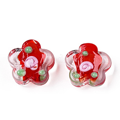 手作りのでこぼこランプワークビーズ  スモモの花  レッド  13.5~14.5x15x8~10mm  穴：1.5~1.8mm&nbsp;LAMP-N024-04B