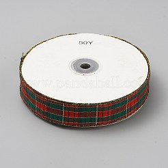 赤と緑のチェック柄のクリスマスポリエステルリボン  縫製のための縫製  タータン  1インチ（25mm）  約49.21ヤード（45m）/ロール&nbsp;OCOR-WH0101-85C